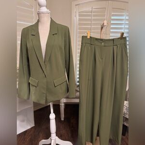 New York and Company Olive Green Blazer and Pant Set